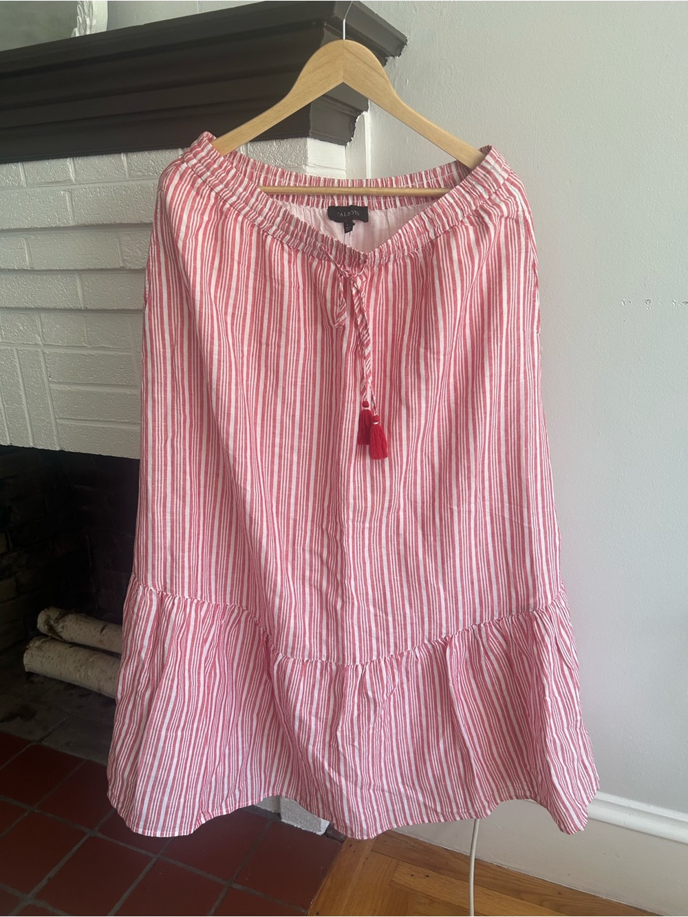Talbots Pink & White Striped Tiered Maxi Skirt with Tassel Tie